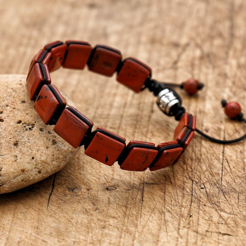 Paracord Bracelet - Handgemaakte Natuurlijke Rode Jaspis Steen Kralen